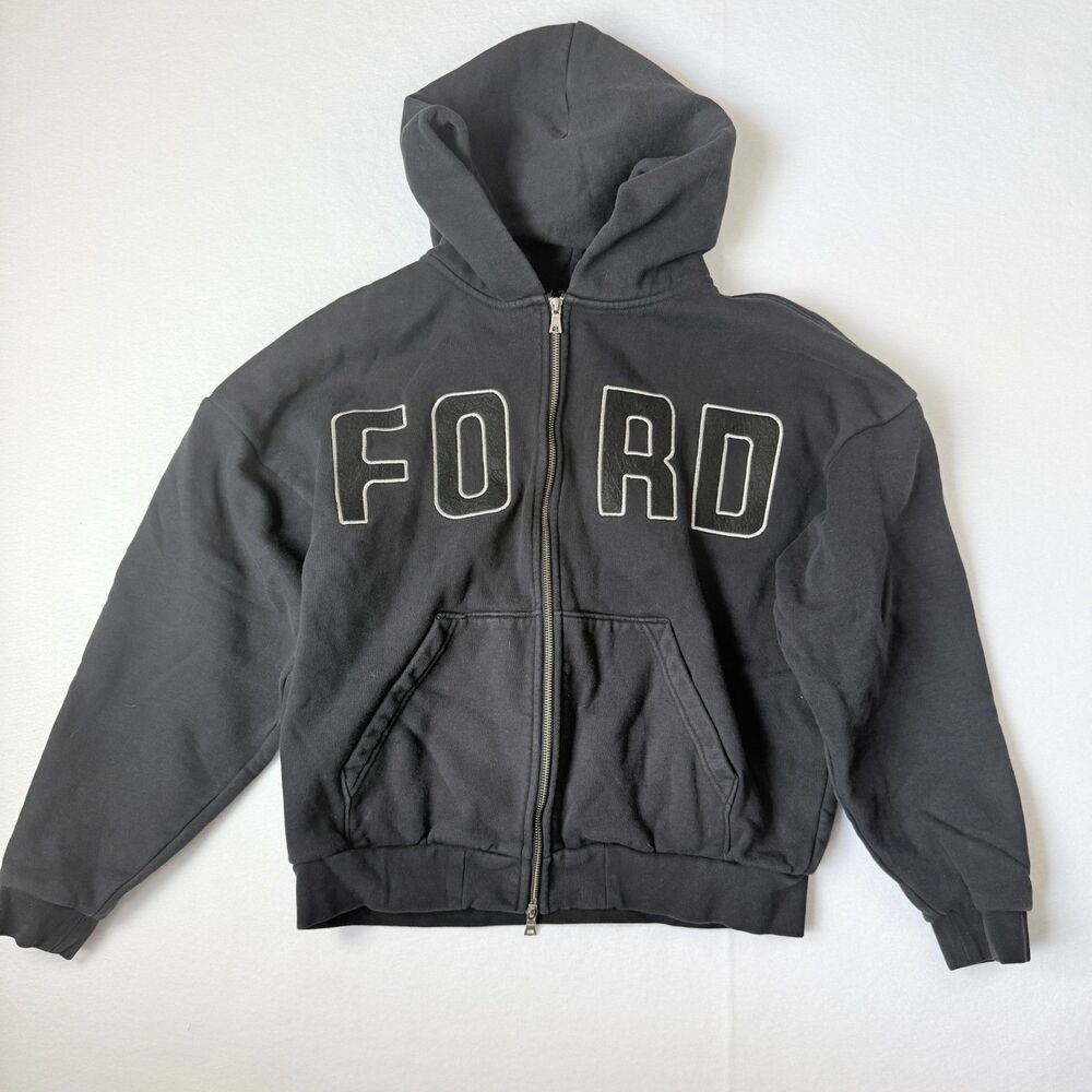 PacSun Ford Hallmark Full Zip Fleece Hoodie Black Embroidered Graphic Size M